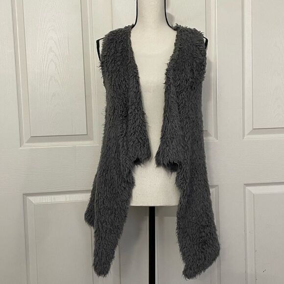 Kensie Fuzzy Fur Super Soft Open High Low Charcoal Sweater Vest, Large - Picture 2 of 12